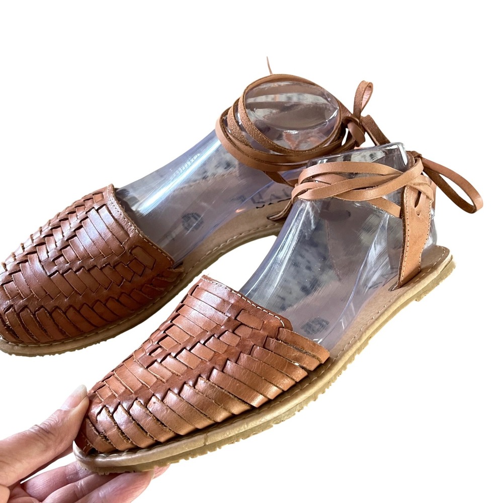 JVS Artesanos Huarache Sandals Womens 9 Tan Boho Lace Up Woven Leather Flats